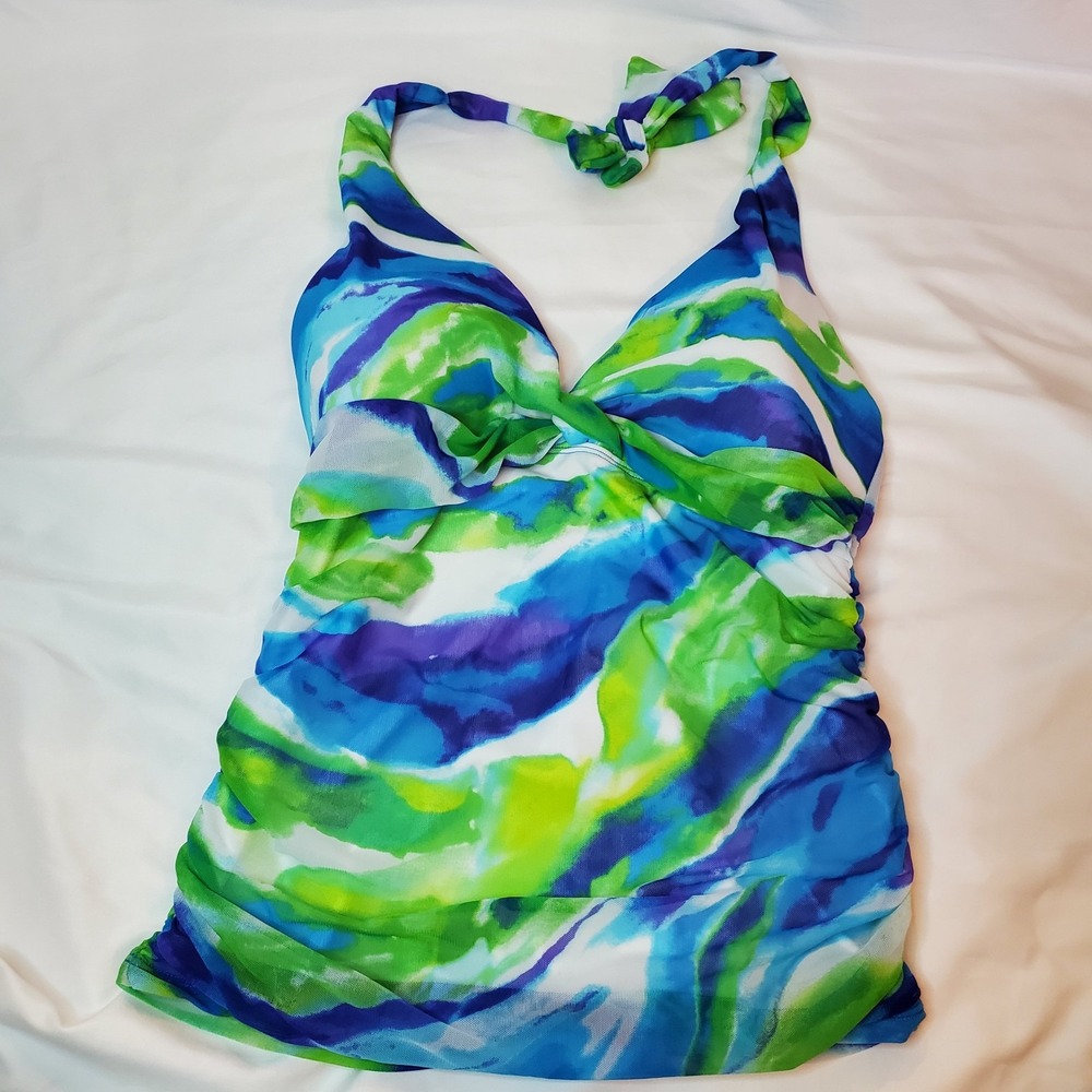 Ralph Lauren Ladies Size 6‎ Blue Green Halter Tankini Swim Top